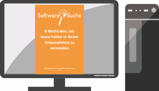 Computerbildschirm mit der Broschüre "8 Methoden, um teure Fehler in Ihrem Unternehmen zu vermeiden"