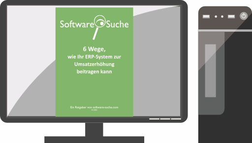 Computerbildschirm zeigt die Broschüre " 6 Wege, wie Ihr ERP-System zur Umsatzerhöhung beitragen kann"